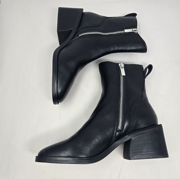 Steve Madden Ruthy Ankle Boots Sz 7.5M Black Leather Oversized Heel Double Zip - Picture 6 of 11